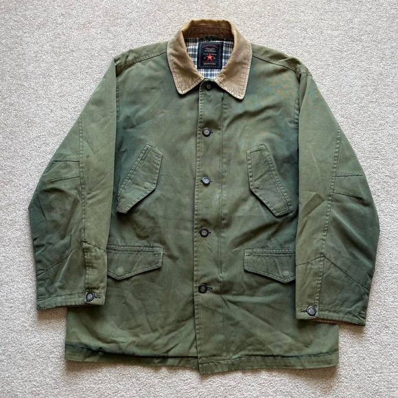 Vtg 90s American Eagle Faded Green Barn Chore Military Jacket Flannel Lined SZ L - Picture 1 of 8